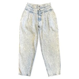 Vintage Lee Yoke Pleated Acid Wash High Waisted Jeans USA Light Blue 14 P 29"